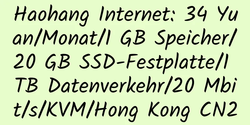 Haohang Internet: 34 Yuan/Monat/1 GB Speicher/20 GB SSD-Festplatte/1 TB Datenverkehr/20 Mbit/s/KVM/Hong Kong CN2