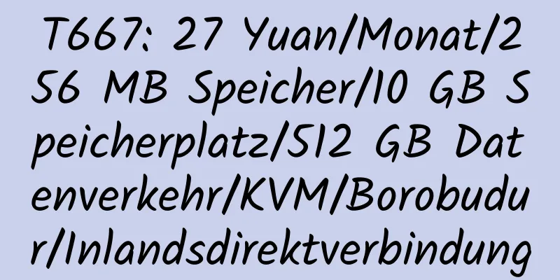 T667: 27 Yuan/Monat/256 MB Speicher/10 GB Speicherplatz/512 GB Datenverkehr/KVM/Borobudur/Inlandsdirektverbindung