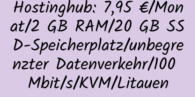 Hostinghub: 7,95 €/Monat/2 GB RAM/20 GB SSD-Speicherplatz/unbegrenzter Datenverkehr/100 Mbit/s/KVM/Litauen