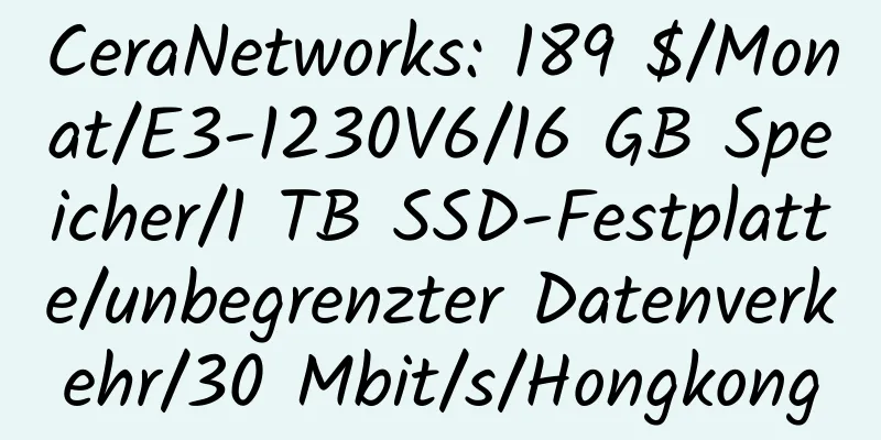 CeraNetworks: 189 $/Monat/E3-1230V6/16 GB Speicher/1 TB SSD-Festplatte/unbegrenzter Datenverkehr/30 Mbit/s/Hongkong