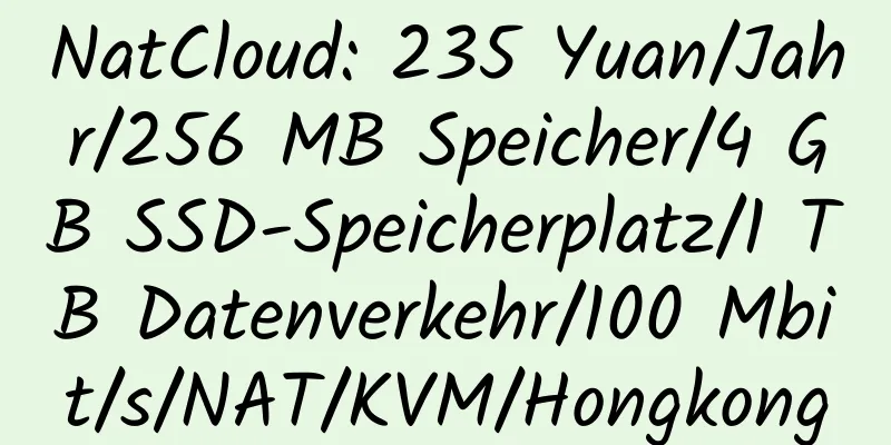 NatCloud: 235 Yuan/Jahr/256 MB Speicher/4 GB SSD-Speicherplatz/1 TB Datenverkehr/100 Mbit/s/NAT/KVM/Hongkong