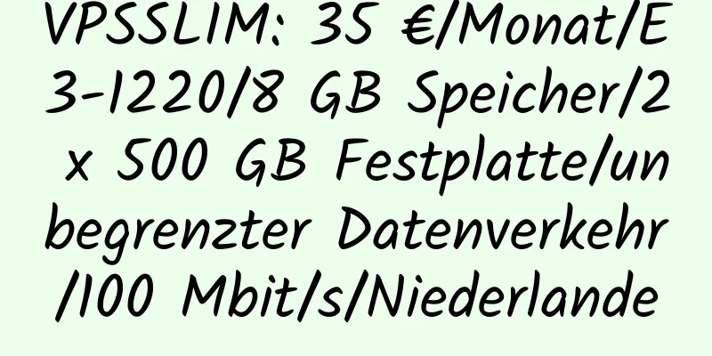 VPSSLIM: 35 €/Monat/E3-1220/8 GB Speicher/2 x 500 GB Festplatte/unbegrenzter Datenverkehr/100 Mbit/s/Niederlande