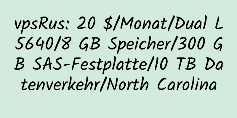 vpsRus: 20 $/Monat/Dual L5640/8 GB Speicher/300 GB SAS-Festplatte/10 TB Datenverkehr/North Carolina