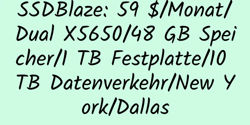 SSDBlaze: 59 $/Monat/Dual X5650/48 GB Speicher/1 TB Festplatte/10 TB Datenverkehr/New York/Dallas