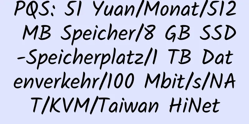 PQS: 51 Yuan/Monat/512 MB Speicher/8 GB SSD-Speicherplatz/1 TB Datenverkehr/100 Mbit/s/NAT/KVM/Taiwan HiNet