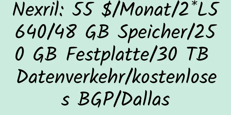 Nexril: 55 $/Monat/2*L5640/48 GB Speicher/250 GB Festplatte/30 TB Datenverkehr/kostenloses BGP/Dallas