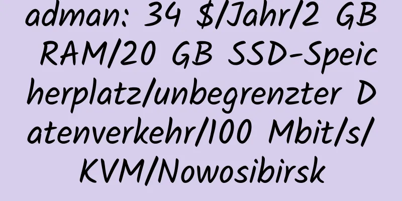 adman: 34 $/Jahr/2 GB RAM/20 GB SSD-Speicherplatz/unbegrenzter Datenverkehr/100 Mbit/s/KVM/Nowosibirsk