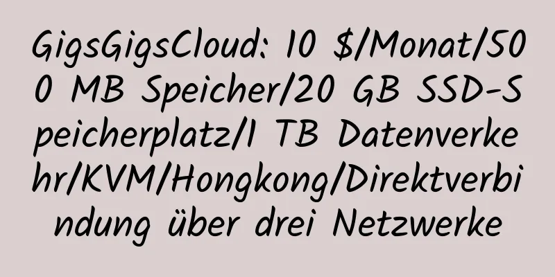 GigsGigsCloud: 10 $/Monat/500 MB Speicher/20 GB SSD-Speicherplatz/1 TB Datenverkehr/KVM/Hongkong/Direktverbindung über drei Netzwerke