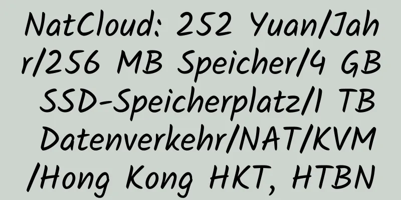 NatCloud: 252 Yuan/Jahr/256 MB Speicher/4 GB SSD-Speicherplatz/1 TB Datenverkehr/NAT/KVM/Hong Kong HKT, HTBN