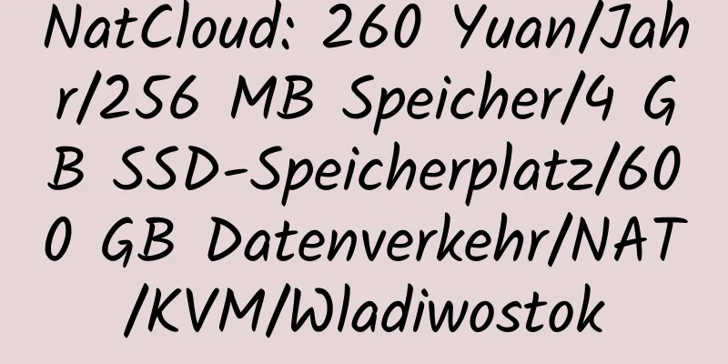 NatCloud: 260 Yuan/Jahr/256 MB Speicher/4 GB SSD-Speicherplatz/600 GB Datenverkehr/NAT/KVM/Wladiwostok