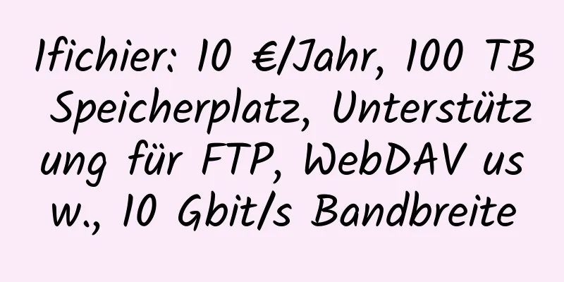 1fichier: 10 €/Jahr, 100 TB Speicherplatz, Unterstützung für FTP, WebDAV usw., 10 Gbit/s Bandbreite