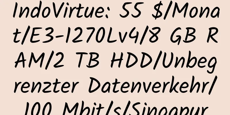 IndoVirtue: 55 $/Monat/E3-1270Lv4/8 GB RAM/2 TB HDD/Unbegrenzter Datenverkehr/100 Mbit/s/Singapur