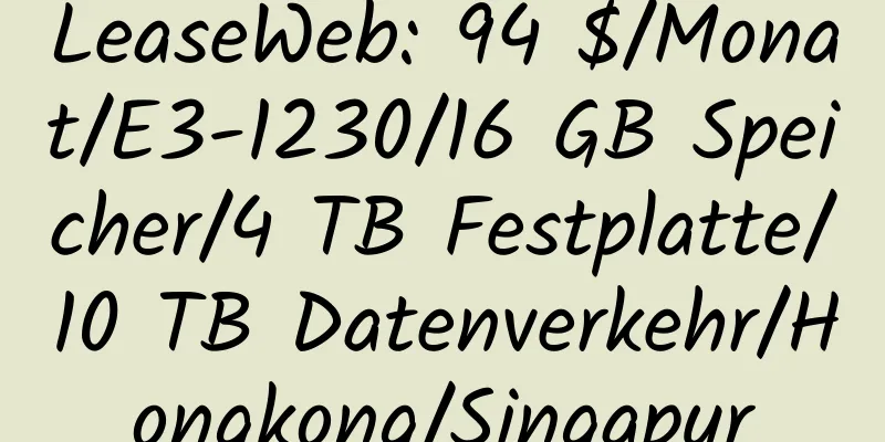 LeaseWeb: 94 $/Monat/E3-1230/16 GB Speicher/4 TB Festplatte/10 TB Datenverkehr/Hongkong/Singapur