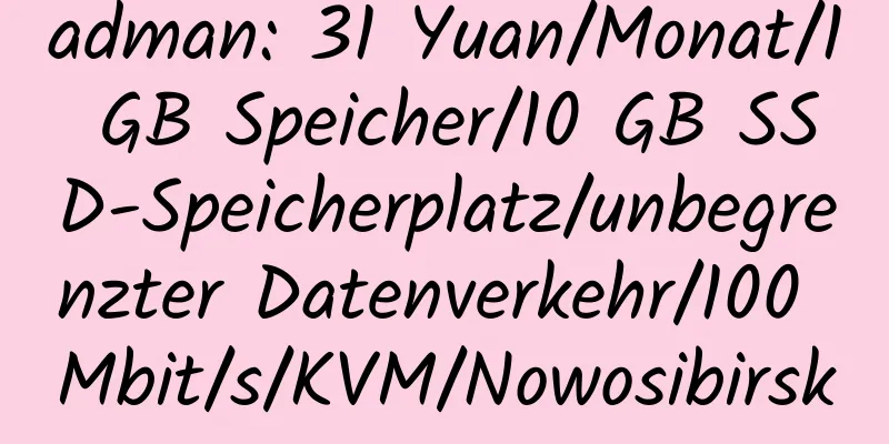 adman: 31 Yuan/Monat/1 GB Speicher/10 GB SSD-Speicherplatz/unbegrenzter Datenverkehr/100 Mbit/s/KVM/Nowosibirsk