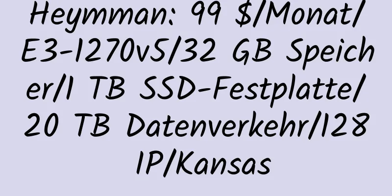 Heymman: 99 $/Monat/E3-1270v5/32 GB Speicher/1 TB SSD-Festplatte/20 TB Datenverkehr/128 IP/Kansas