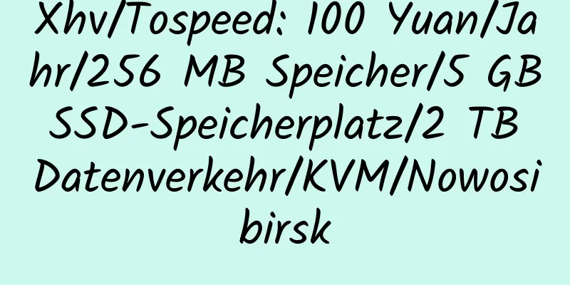 Xhv/Tospeed: 100 Yuan/Jahr/256 MB Speicher/5 GB SSD-Speicherplatz/2 TB Datenverkehr/KVM/Nowosibirsk