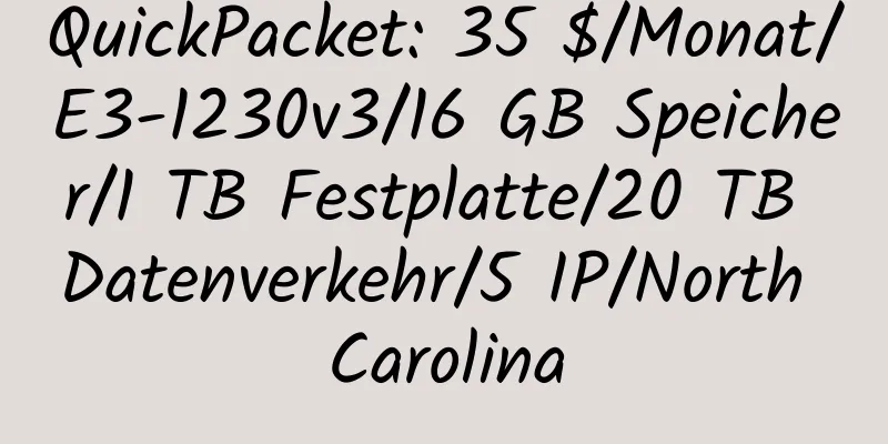 QuickPacket: 35 $/Monat/E3-1230v3/16 GB Speicher/1 TB Festplatte/20 TB Datenverkehr/5 IP/North Carolina