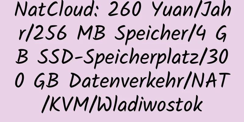 NatCloud: 260 Yuan/Jahr/256 MB Speicher/4 GB SSD-Speicherplatz/300 GB Datenverkehr/NAT/KVM/Wladiwostok