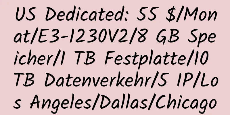 US Dedicated: 55 $/Monat/E3-1230V2/8 GB Speicher/1 TB Festplatte/10 TB Datenverkehr/5 IP/Los Angeles/Dallas/Chicago