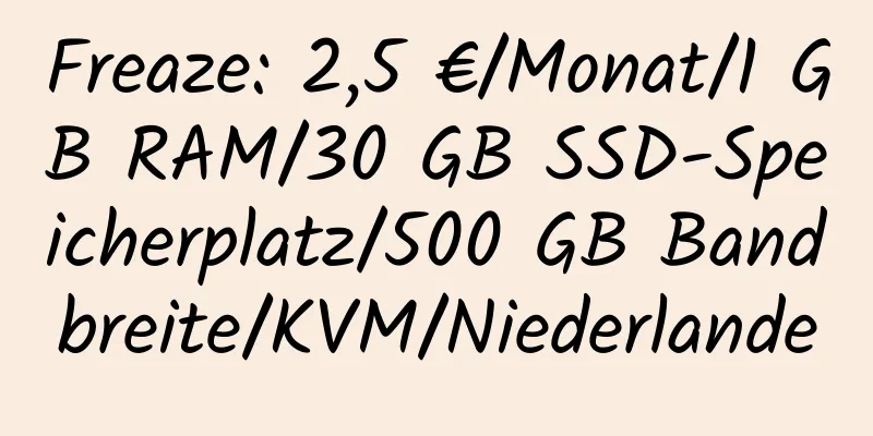 Freaze: 2,5 €/Monat/1 GB RAM/30 GB SSD-Speicherplatz/500 GB Bandbreite/KVM/Niederlande