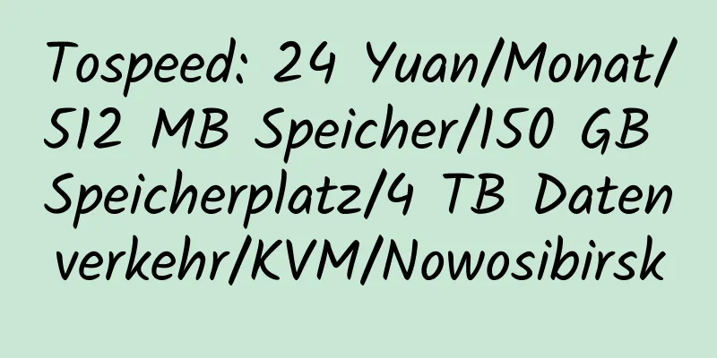 Tospeed: 24 Yuan/Monat/512 MB Speicher/150 GB Speicherplatz/4 TB Datenverkehr/KVM/Nowosibirsk