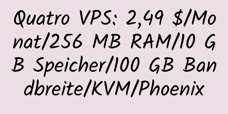 Quatro VPS: 2,49 $/Monat/256 MB RAM/10 GB Speicher/100 GB Bandbreite/KVM/Phoenix