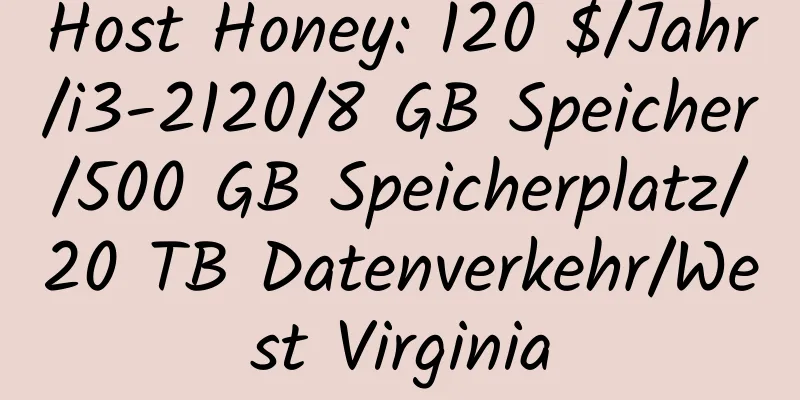 Host Honey: 120 $/Jahr/i3-2120/8 GB Speicher/500 GB Speicherplatz/20 TB Datenverkehr/West Virginia