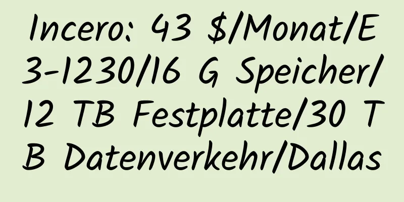 Incero: 43 $/Monat/E3-1230/16 G Speicher/12 TB Festplatte/30 TB Datenverkehr/Dallas