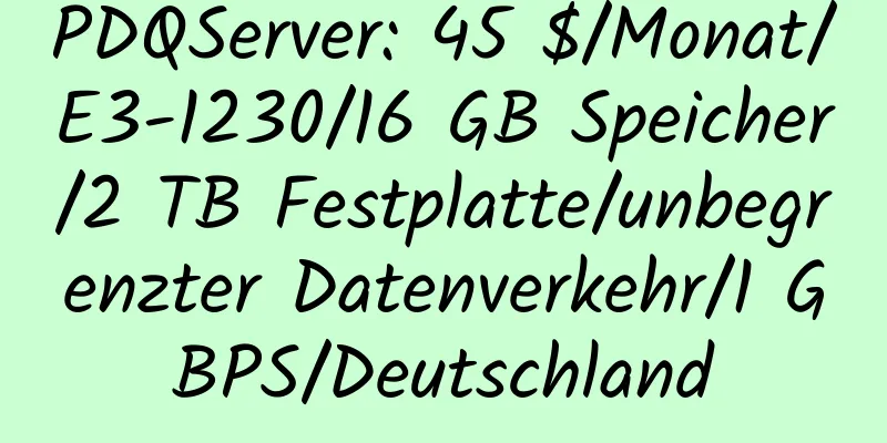 PDQServer: 45 $/Monat/E3-1230/16 GB Speicher/2 TB Festplatte/unbegrenzter Datenverkehr/1 GBPS/Deutschland