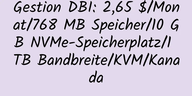 Gestion DBI: 2,65 $/Monat/768 MB Speicher/10 GB NVMe-Speicherplatz/1 TB Bandbreite/KVM/Kanada