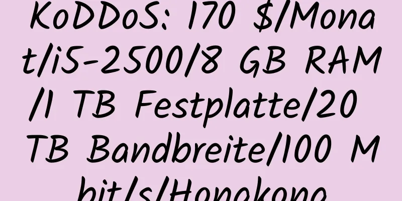 KoDDoS: 170 $/Monat/i5-2500/8 GB RAM/1 TB Festplatte/20 TB Bandbreite/100 Mbit/s/Hongkong