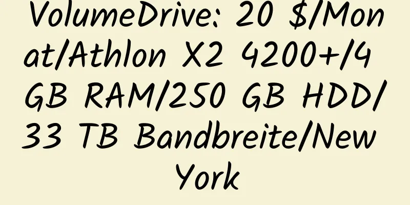 VolumeDrive: 20 $/Monat/Athlon X2 4200+/4 GB RAM/250 GB HDD/33 TB Bandbreite/New York