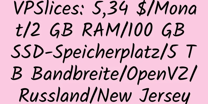 VPSlices: 5,34 $/Monat/2 GB RAM/100 GB SSD-Speicherplatz/5 TB Bandbreite/OpenVZ/Russland/New Jersey