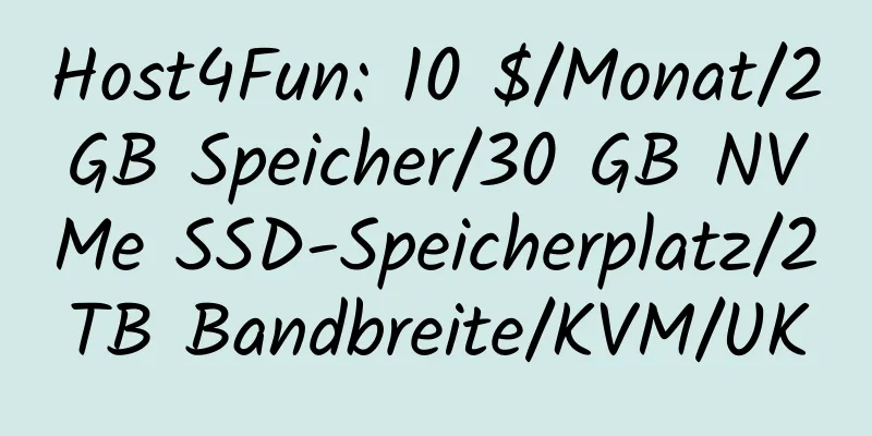 Host4Fun: 10 $/Monat/2 GB Speicher/30 GB NVMe SSD-Speicherplatz/2 TB Bandbreite/KVM/UK