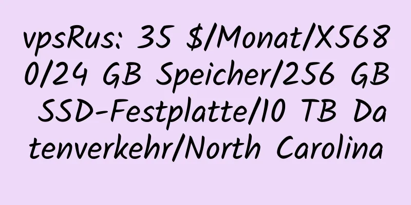 vpsRus: 35 $/Monat/X5680/24 GB Speicher/256 GB SSD-Festplatte/10 TB Datenverkehr/North Carolina