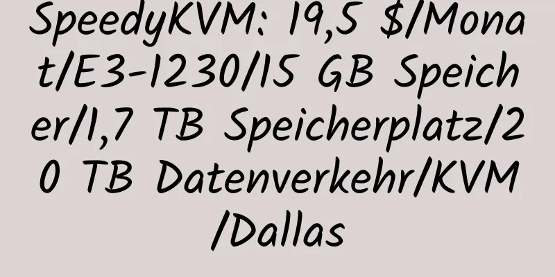 SpeedyKVM: 19,5 $/Monat/E3-1230/15 GB Speicher/1,7 TB Speicherplatz/20 TB Datenverkehr/KVM/Dallas