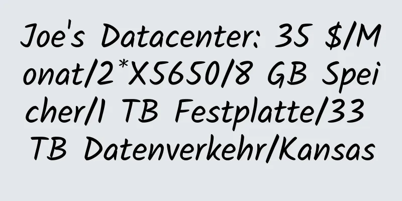 Joe's Datacenter: 35 $/Monat/2*X5650/8 GB Speicher/1 TB Festplatte/33 TB Datenverkehr/Kansas