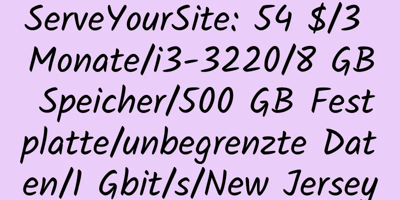 ServeYourSite: 54 $/3 Monate/i3-3220/8 GB Speicher/500 GB Festplatte/unbegrenzte Daten/1 Gbit/s/New Jersey