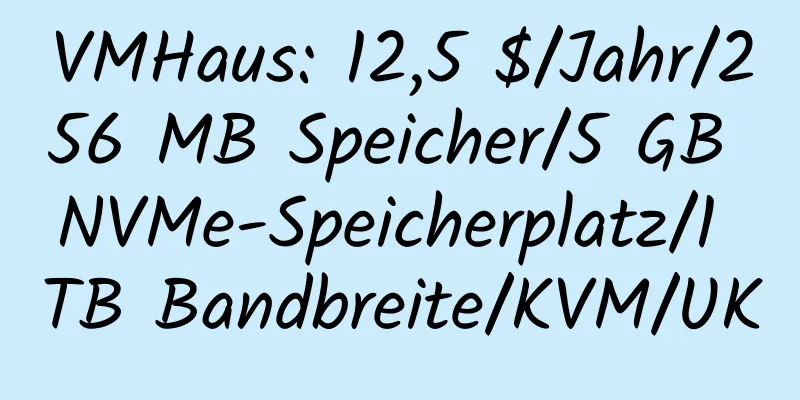 VMHaus: 12,5 $/Jahr/256 MB Speicher/5 GB NVMe-Speicherplatz/1 TB Bandbreite/KVM/UK