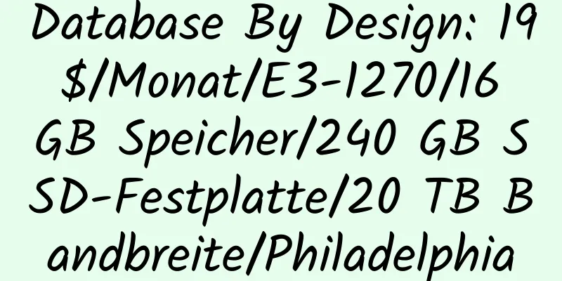 Database By Design: 19 $/Monat/E3-1270/16 GB Speicher/240 GB SSD-Festplatte/20 TB Bandbreite/Philadelphia