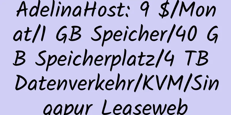 AdelinaHost: 9 $/Monat/1 GB Speicher/40 GB Speicherplatz/4 TB Datenverkehr/KVM/Singapur Leaseweb