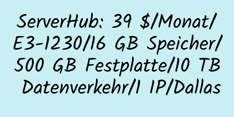 ServerHub: 39 $/Monat/E3-1230/16 GB Speicher/500 GB Festplatte/10 TB Datenverkehr/1 IP/Dallas