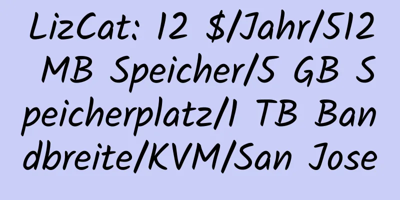 LizCat: 12 $/Jahr/512 MB Speicher/5 GB Speicherplatz/1 TB Bandbreite/KVM/San Jose