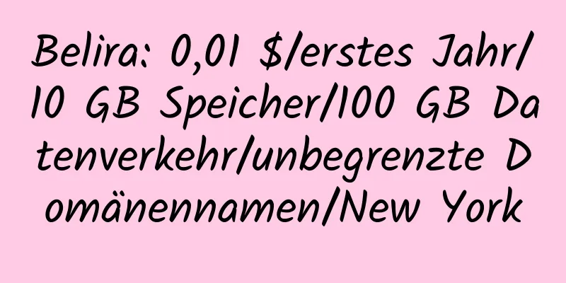 Belira: 0,01 $/erstes Jahr/10 GB Speicher/100 GB Datenverkehr/unbegrenzte Domänennamen/New York