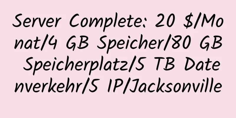 Server Complete: 20 $/Monat/4 GB Speicher/80 GB Speicherplatz/5 TB Datenverkehr/5 IP/Jacksonville