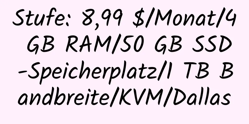 Stufe: 8,99 $/Monat/4 GB RAM/50 GB SSD-Speicherplatz/1 TB Bandbreite/KVM/Dallas