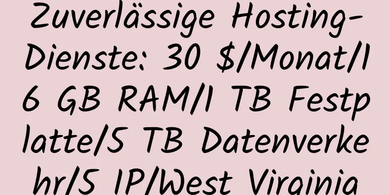 Zuverlässige Hosting-Dienste: 30 $/Monat/16 GB RAM/1 TB Festplatte/5 TB Datenverkehr/5 IP/West Virginia