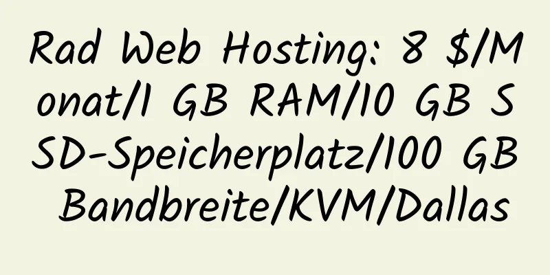 Rad Web Hosting: 8 $/Monat/1 GB RAM/10 GB SSD-Speicherplatz/100 GB Bandbreite/KVM/Dallas