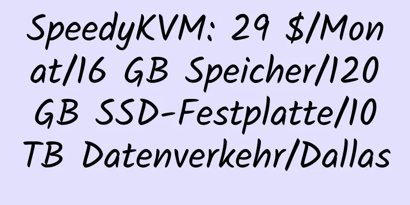 SpeedyKVM: 29 $/Monat/16 GB Speicher/120 GB SSD-Festplatte/10 TB Datenverkehr/Dallas