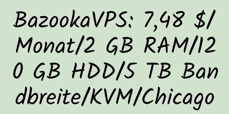 BazookaVPS: 7,48 $/Monat/2 GB RAM/120 GB HDD/5 TB Bandbreite/KVM/Chicago